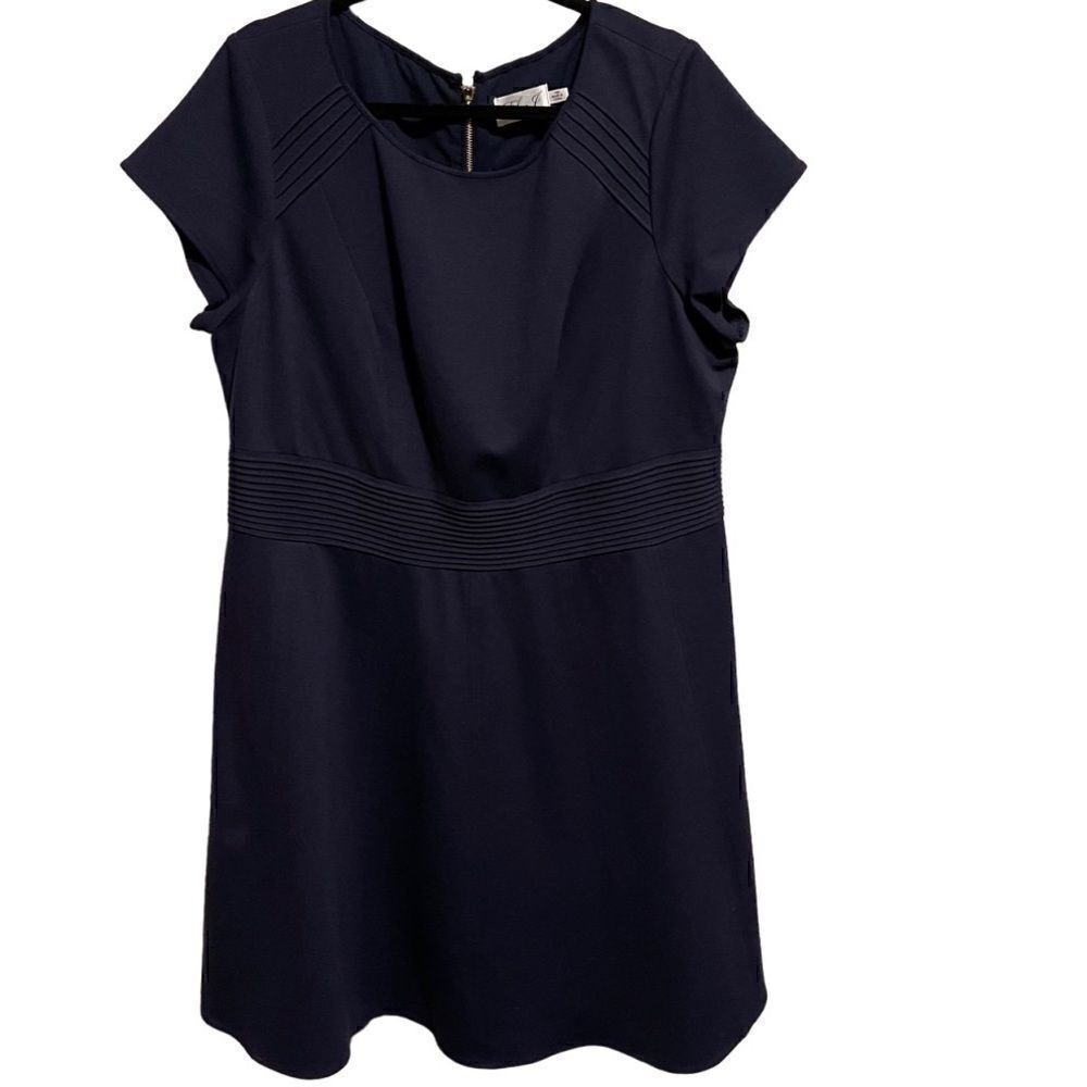 Eliza J- Women’s Navy Blue Fit Flare Stretch Short Sleeve Knee Length Dress, 16W